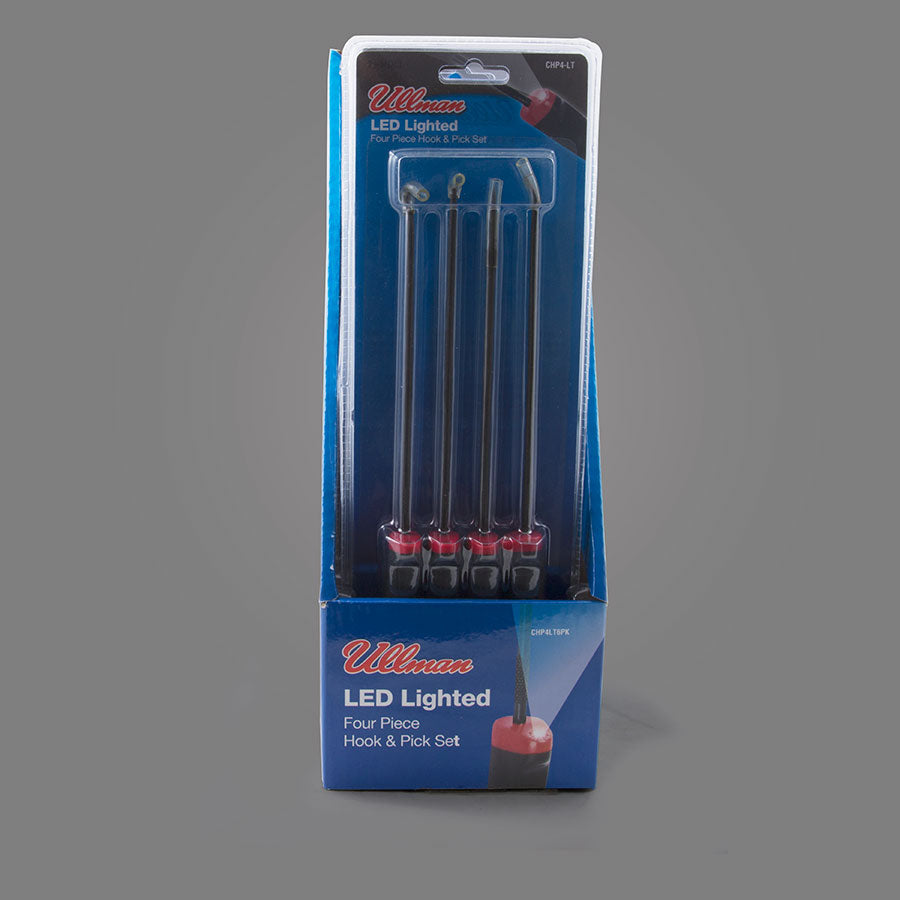 CHP4LT6PK - 6 Pack Display of 9-3/4" Long LED Lighted 4 Piece Hook and Pick Set