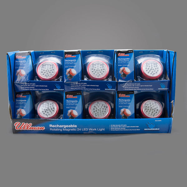 RT2LTCH6PK - 6 Pack Display of Rechargeable 24 LED Rotating Magnetic Work Lights